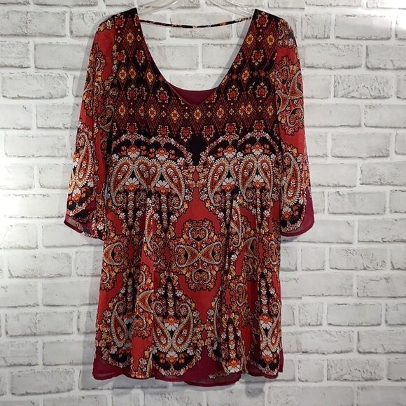 As U Wish Boho Mini Dress Red Print Paisley Print - Picture 5 of 8